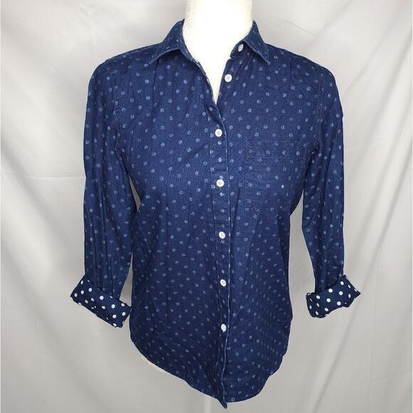 MADEWELL dotted blue chambray denim button up boyshirt XS 09237 - Picture 2 of 10